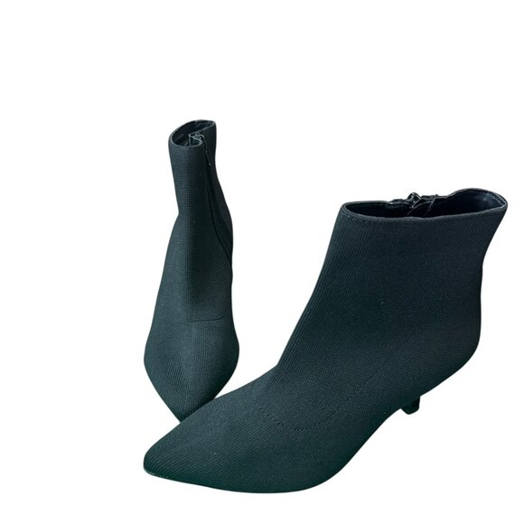 Anne Klein AK Federica Black Sock Booties | Size 6 | Kitten Heel Pointed Toe - Picture 2 of 7